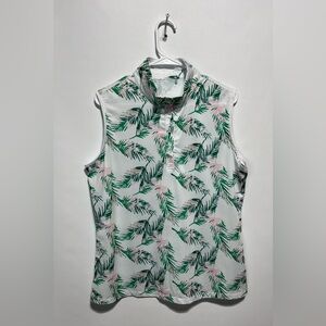 NVO Women’s Green and Pink Patterned Sleeveless Golf Shirt‎ Size X-large